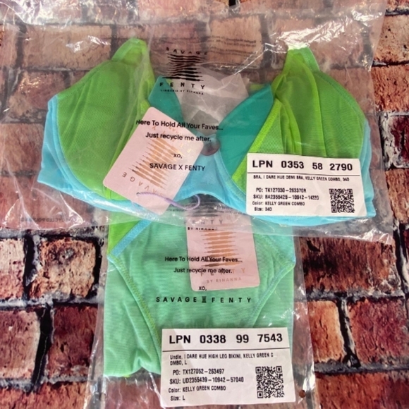Savage x Fenty-" I Dare Hue Mesh Demi Bra & High Leg Bikini (Kelly Green Combo) - Picture 6 of 8